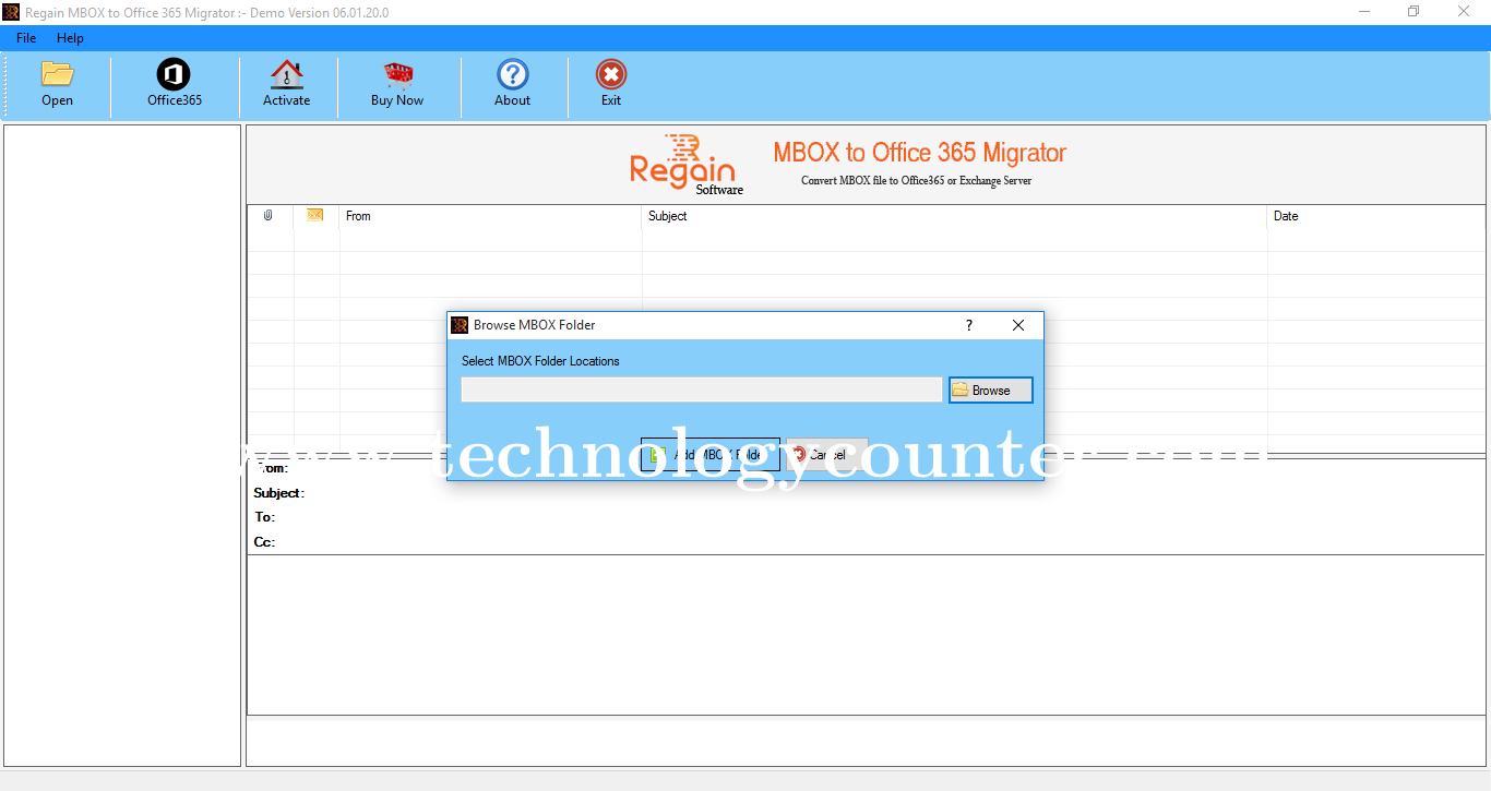 Regain MBOX to Office 365 Migrator Screenshots